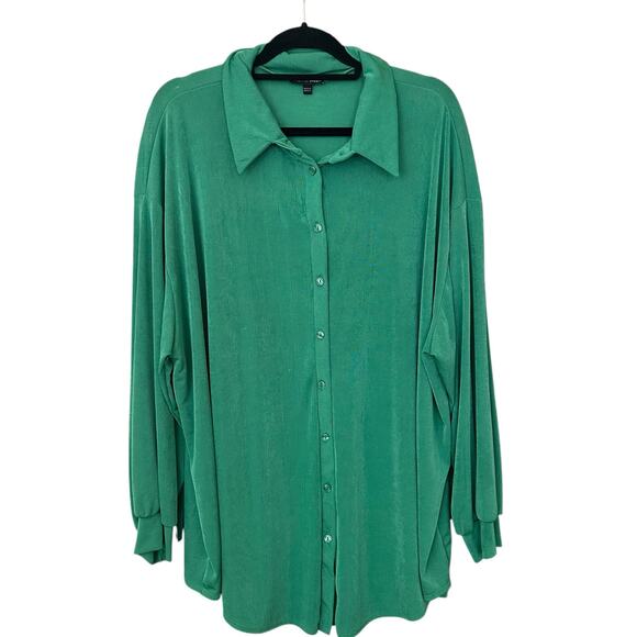 Fashion Nova Green Button Down Stretchy Top Plus Size 3X - Picture 1 of 13